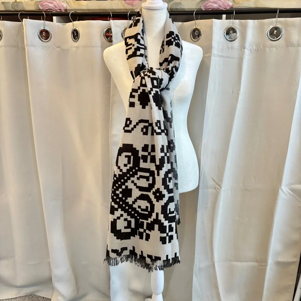 Michael Stars Geometric Tribal‎ Fringe Oversized Scarf Wrap Festival Boho 20077